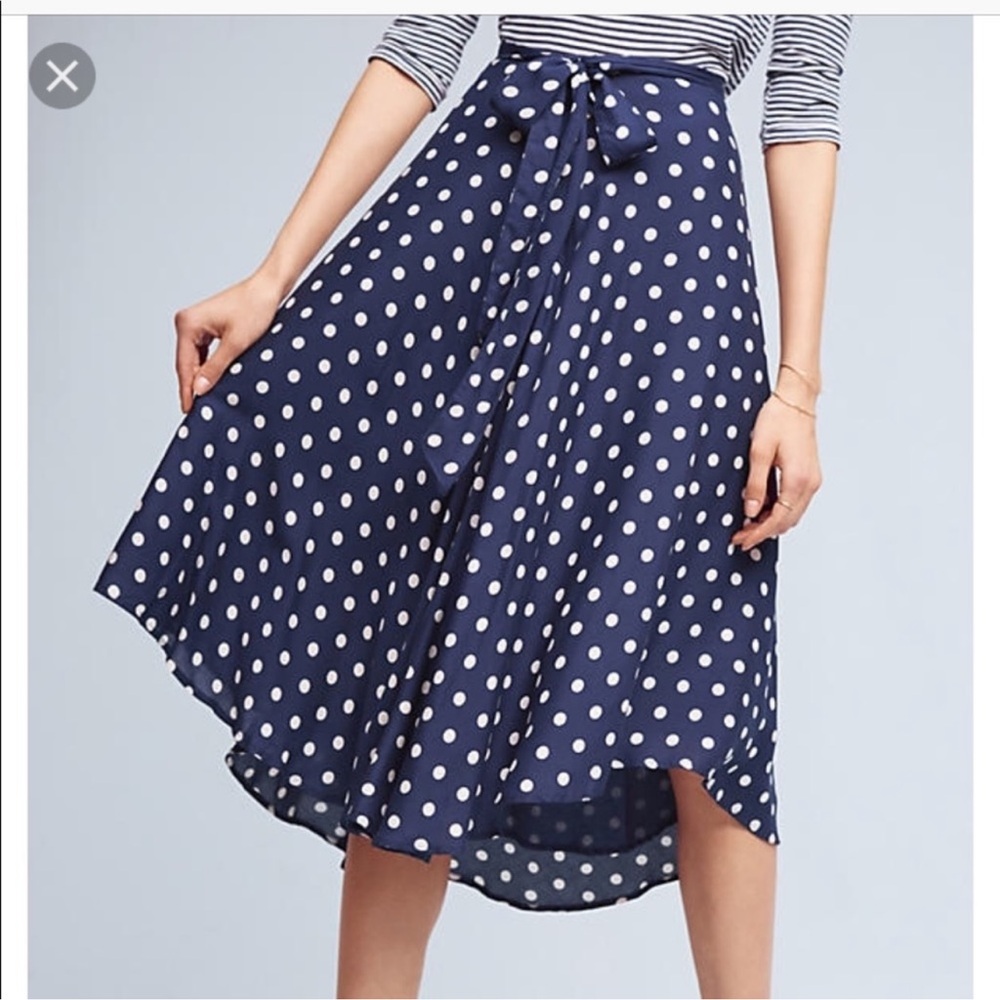 Anthropologie Navy Polka Dot Midi Skirt